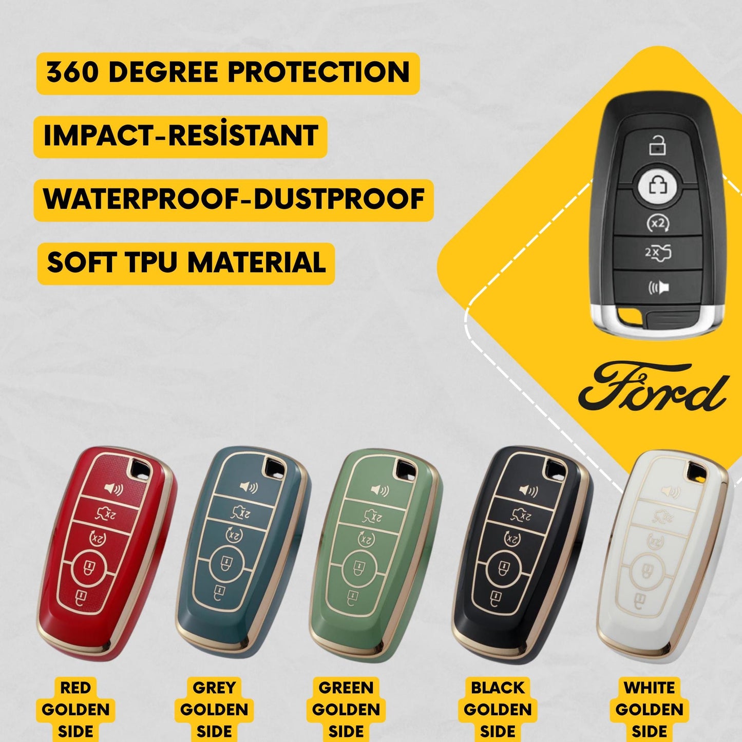 FORD 5-Button Key Fob Cover for Bronco, Edge, Escape, Expedition, Maverick, Explorer