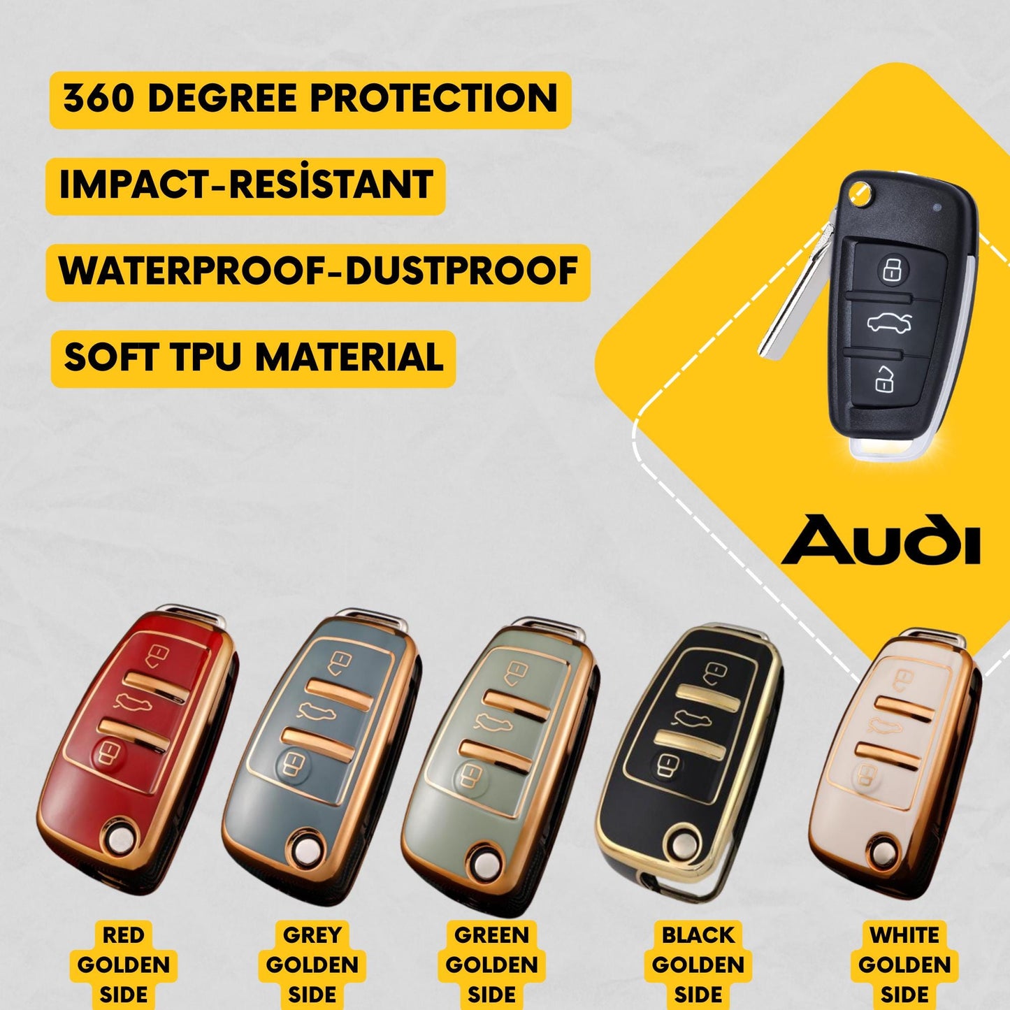 AUDI 3-Button Key Fob Cover for A6, S6, Q7 - Tpu Remote Case