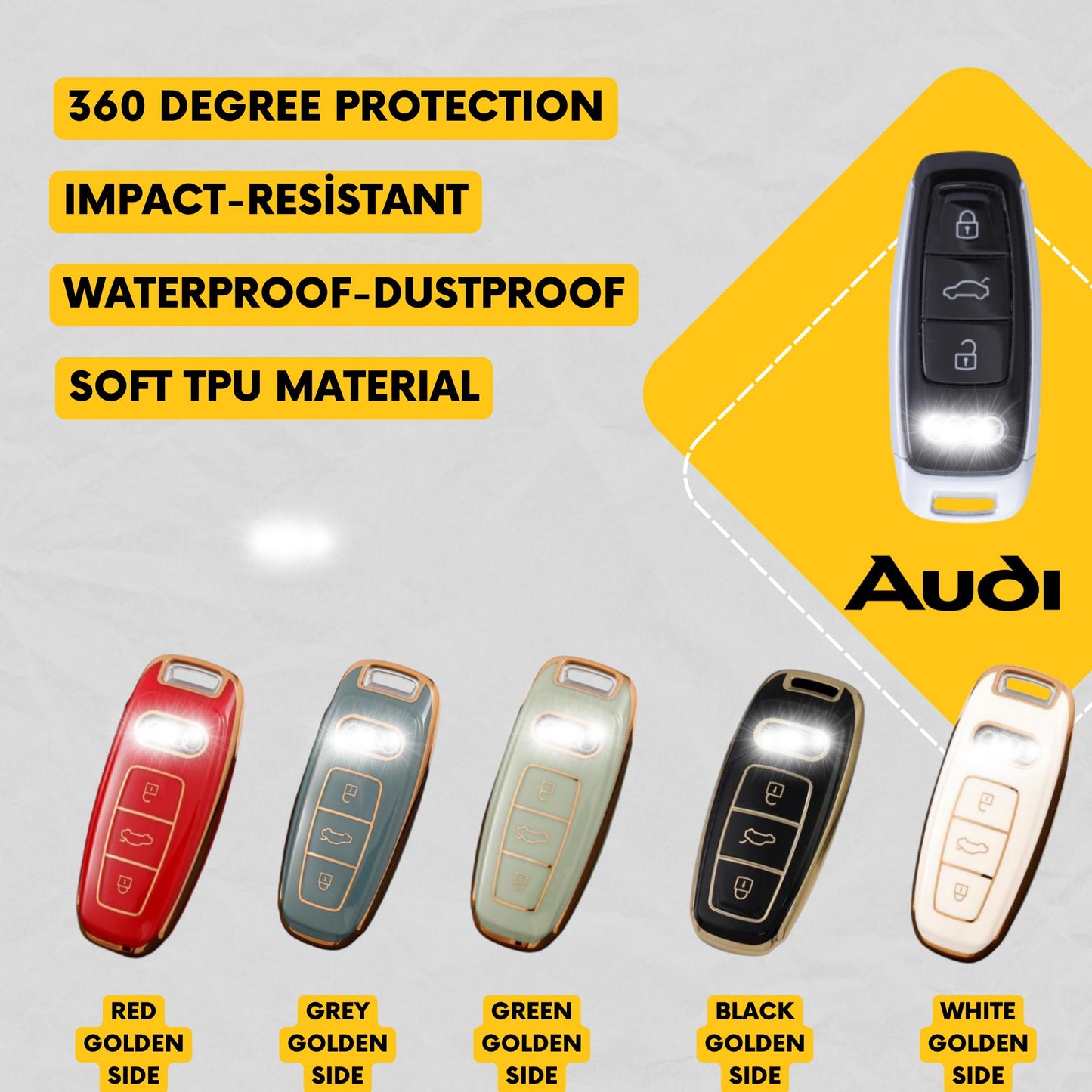 AUDI 3-Button Key Fob Cover for A3, A6, A7, A8, Q7, Q8, S3, S6, SQ7, RS6, RS7 - Tpu Smart Case