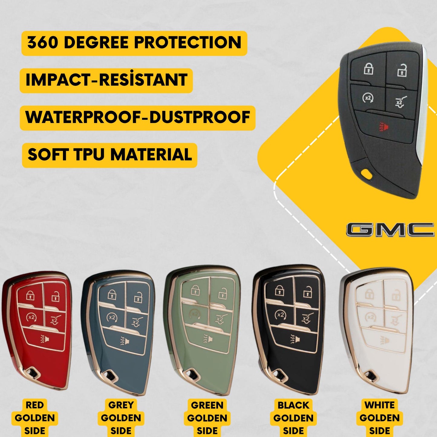 GMC 5-Button Key Fob Cover for Yukon, Buick Envision, Suburban, Tahoe