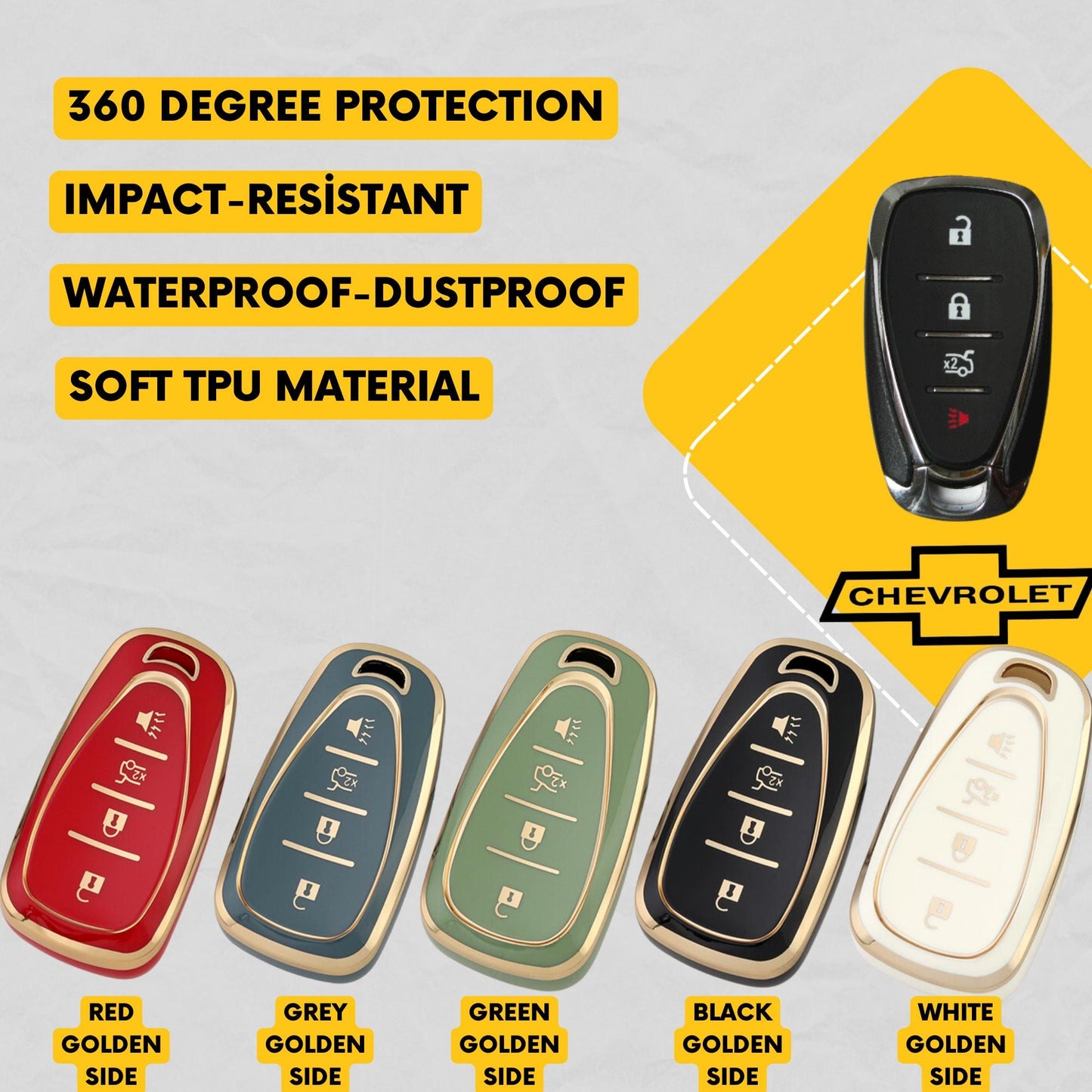 CHEVROLET 4-Button Key Fob Cover for Malibu, Tahoe, Camaro - Tpu 360 Protection