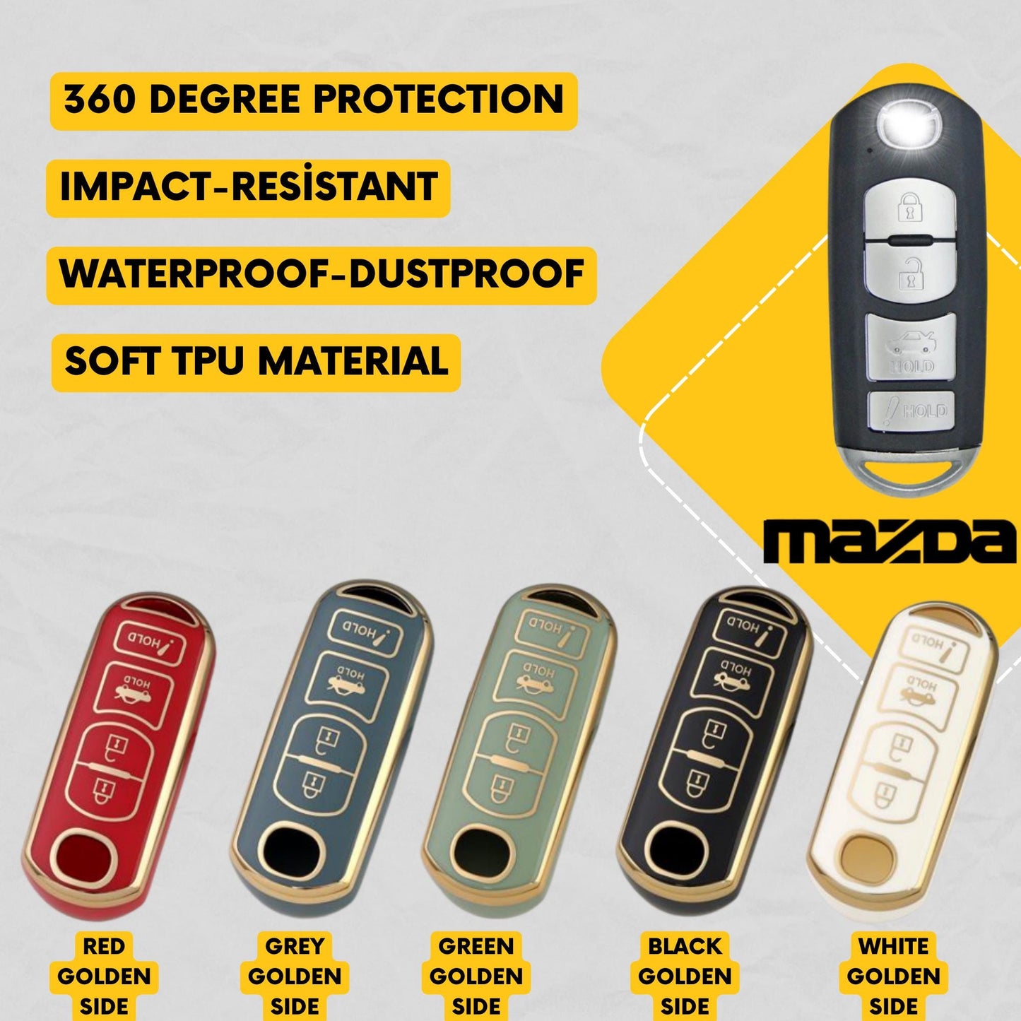 MAZDA 4-Button Key Fob Cover for CX-5, CX-7, CX-9, Mazda 3, Mazda 6, MX-5 - Tpu Smart Key Case