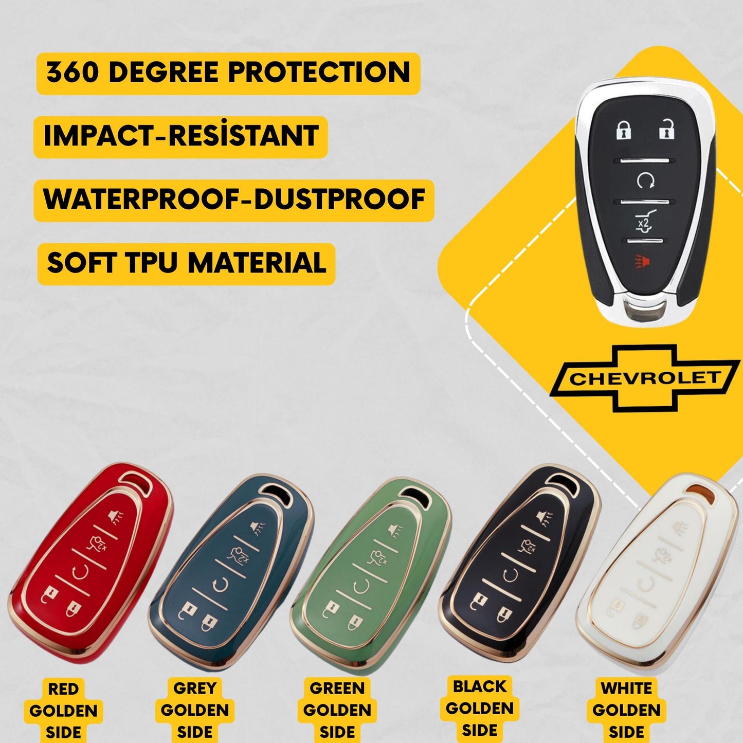 CHEVROLET 5-Button Key Fob Cover for Malibu, Camaro, Silverado - Tpu 360 Protection
